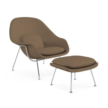 Imagem de Poltrona Womb Chair Com Puff Cromada Sintético Marrom