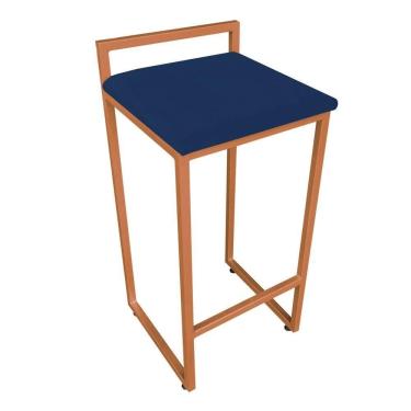 Imagem de Banqueta Alta Lavinia Suede Azul Marinho Base Cobre D03 - D'rossi