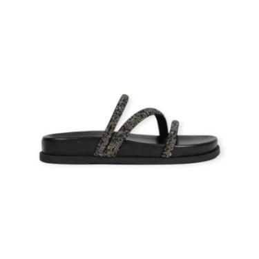 Imagem de Sandália Papete Feminina Schutz Tiras Brilho Preta-Feminino