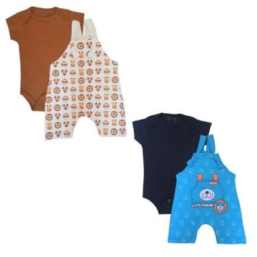 Imagem de 4 peças Roupa Bebê Jardineira Body Manga Curta - Lumari, Menino, P( 0 