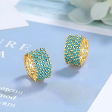 Imagem de Brincos de Argola Pequenos - Ouro e Prata com Turquesa Azul, Cor doura