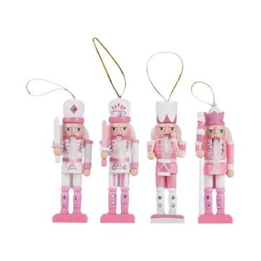 Imagem de Conjunto De Bonecos Quebra-Nozes De Madeira Rosa 12CM, Pingente Para Á