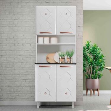 Imagem de Paneleiro Armário De Cozinha Aço 80cm Com 4 Portas Multimóveis Cr20529 Branco