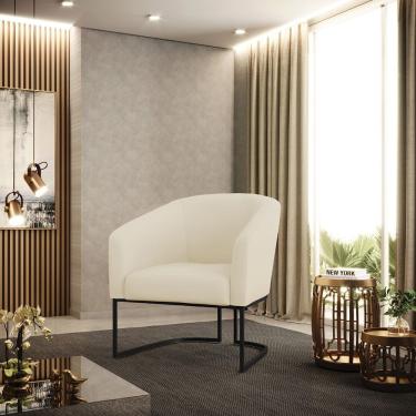 Imagem de Poltrona Sala Decorativa Stella Veludo Cotelê Bege Base Industrial Preta D'Rossi