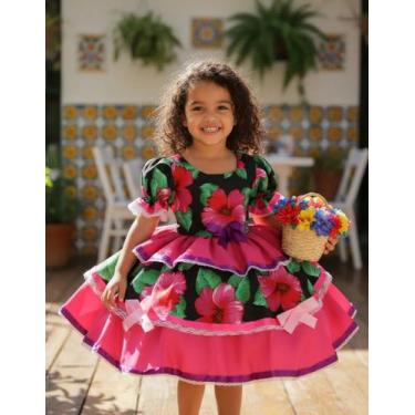 Imagem de Vestido Infantil Luxo Quadrilha Xadrez Junina Julina - Pingo De Gente,