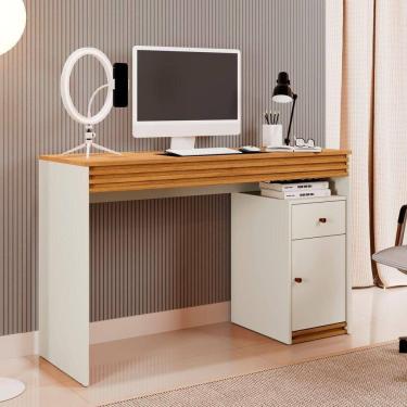 Imagem de Escrivaninha Mesa De Estudo 120cm Com 1 Porta E 1 Gaveta Madrid Em Mdp Off White/naturalle