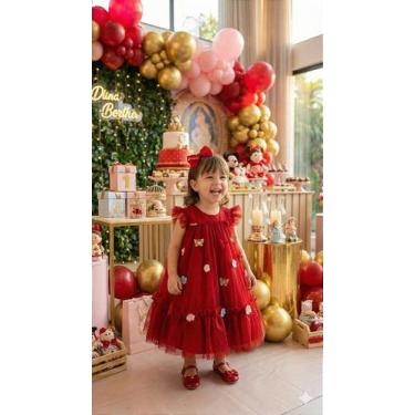 Imagem de Vestido Vila Lele Jardim das Borboletas para Bebê Vermelho - Tamanhos 