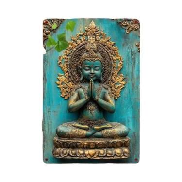 Imagem de Placa Decorativa De Metal Folha Dourada Buda, Pintura Em Lata, Arte De