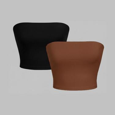 Imagem de Kit 2 Top Tube Cropped Faixa Tomara que Caia Básico Feminino Suplex Premium-Feminino