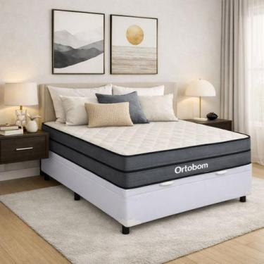 Imagem de Box Baú Casal Branco Colchão Núvia Airtech Superpocket Ortobom