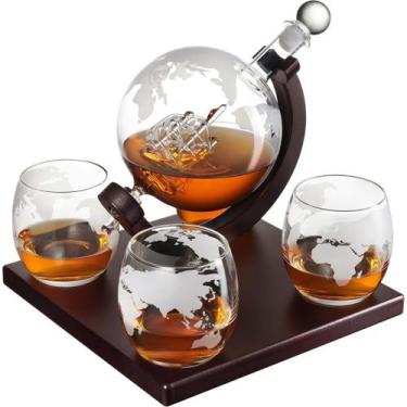 Imagem de Kit Garrafa Licoreira 4 Copos Decanter Whiskey Vodka Barco - NilosDeco