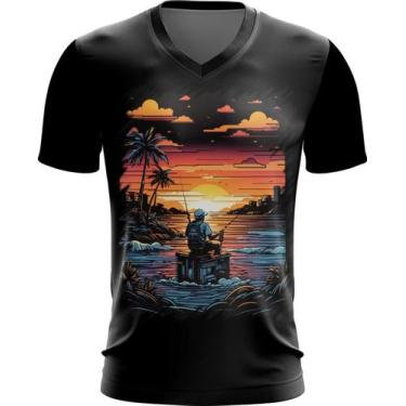 Imagem de Camiseta Gola V Pesca Esportiva Pôr do Sol Peixes 9 - Kasubeck Store®,