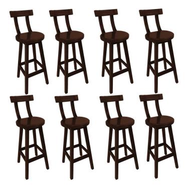 Imagem de Kit 8 Cadeiras Altas Girafa Madeira com Encosto Design Moderno para Bancada e Área Gourmet - Imbuia