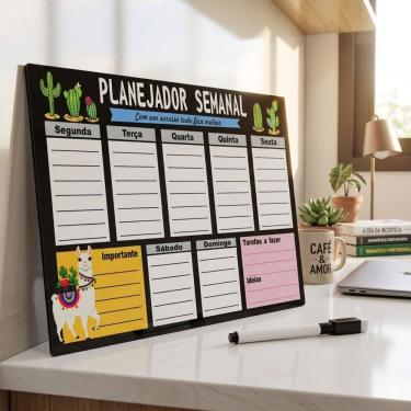 Imagem de Quadro Lousa Planner Semanal 20x26cm Metal com Caneta Apagável Organizador de Tarefas Semanal