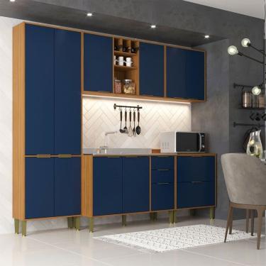 Imagem de Cozinha Compacta Domus 10 Portas 5 Gavetas Nogal/Royal - Hecol Móveis
