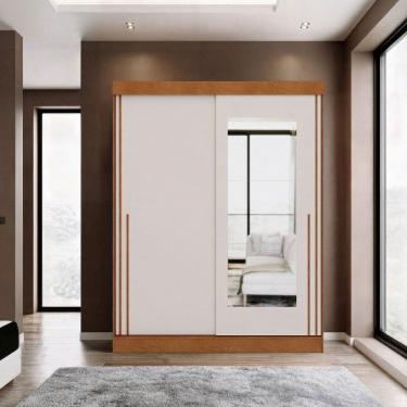 Imagem de Guarda Roupa Casal 2 Portas de Correr com Espelho Firenze Carvalho Vermontt/Off White
