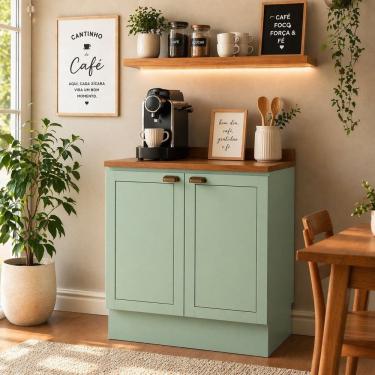 Imagem de Balcão Gourmet Cantinho do Café com Tampo Modelo Americano Verde Mint/Ébano Fosco
