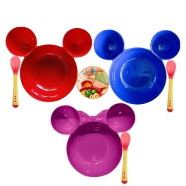 Imagem de Prato Infantil Bowl Dividido + Colher Silicone Bebê Kit Cor:Vermelho -