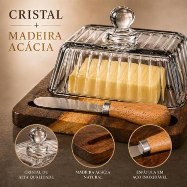 Imagem de Manteigueira Cristal Com Espátula Madeira Hauskraft Luxo - Haüskraft