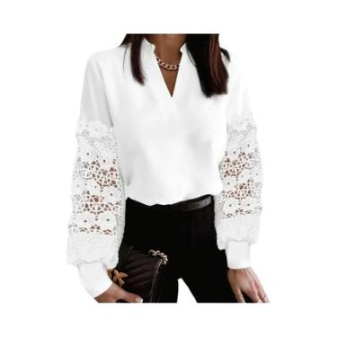 Imagem de Blusa Feminina Transparente De Renda Com Manga Longa E Decote Em V, El