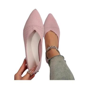 Imagem de Sapatos Femininos De Cor Sólida Com Bico Fino, Sapatilhas Casuais Resp