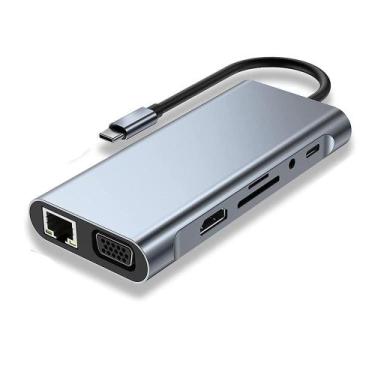 Imagem de Adaptador 11 Em 1 Tipo C Usb 3.0 Hdmi Rj45 1000mbps Micro sd gigabit -