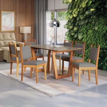 Imagem de Conjunto Sala de Jantar Lina em Madeira Maciça 6 Cadeiras Boucle Cinza