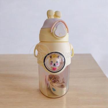 Imagem de Garrafa Infantil Amarela Coelho 520ml Alça Canudo Adesivos - Rabbit