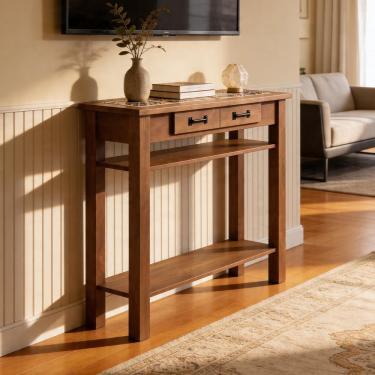 Imagem de Rack para Sala Aparador Nemer W02 100cm Madeira com Tampo em Cerâmica Imbuia Lyam Decor
