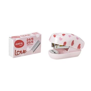 Imagem de Grampeador Mini Fofo Estampado 26/26 Com 1000 Grampos Molin, Rosa