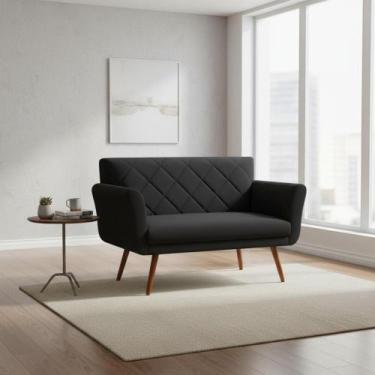 Imagem de Namoradeira Decorativa Sabrina Couro Preto Pés Madeira Ms Decor - Mans