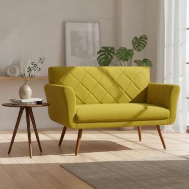 Imagem de Namoradeira Decorativa Sabrina Couro Amarelo Pés Madeira Ms Decor - Ma