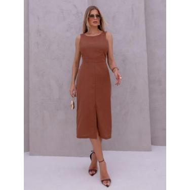 Imagem de Vestido Midi de Linho com Alças Largas e Fenda Sofisticada - Lumia, Ca