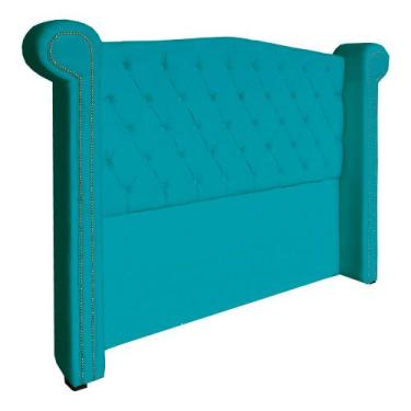 Imagem de Cabeceira Estofada Sienna Para Cama Box Casal 140 Cm Suede Azul Turque