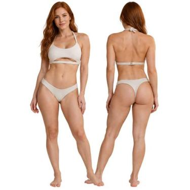 Imagem de Biquíni Feminino Top Aviador Lurex Sem Bojo Calcinha Fio Dental Asa de