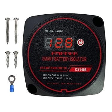 Imagem de Ampper Isolador de bateria dupla de 12 V 140 A, relé sensível à tensão da bateria (VSR) isolador de bateria inteligente com voltímetro e botão de controle manual para carro e mais