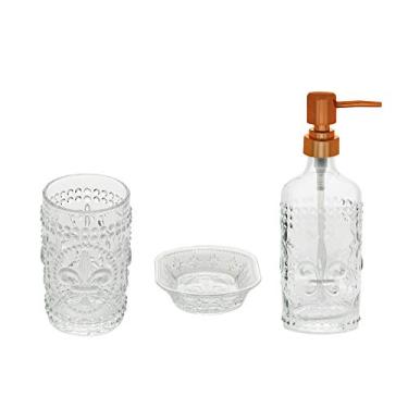 Imagem de Conjunto 3 Peças para Banheiro de Vidro Flor de Lis Rosé - Lyor