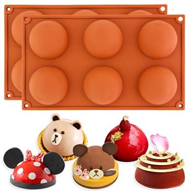 Imagem de FUNSHOWCASE Conjunto de molde de silicone para bolo de chá de semisfério grande com 6 cavidades