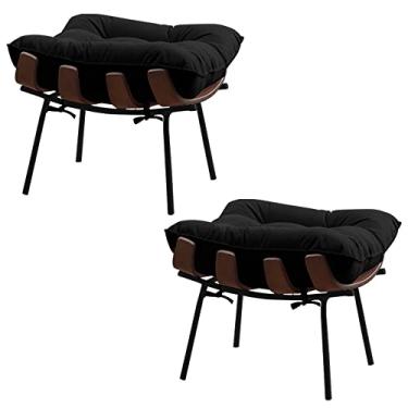 Imagem de Kit 2 Puffs Decorativos Sala de Estar Abel Base de Madeira Preto Veludo Preto - Gran Belo