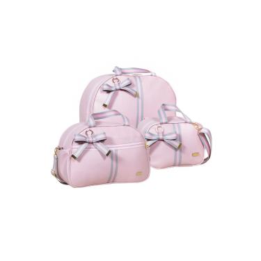Imagem de Kit bolsa maternidade 3 pc Lyssa Baby coleção laço cor rosa e cinza