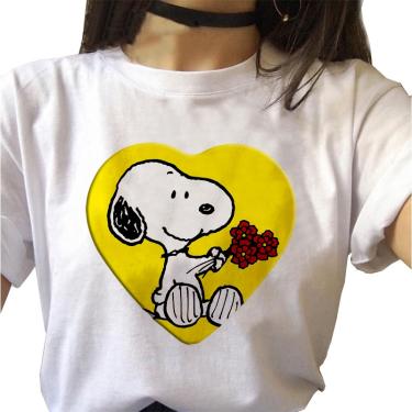 Imagem de Camiseta feminina Branca snoopy coraçao amarelo