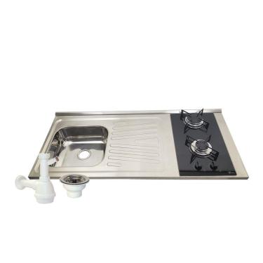 Imagem de Pia Fogão Gás 2 bocas Fabrinox120x55cm, cuba esquerda, válvula e sifão