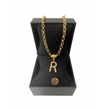 Imagem de Colar Feminino Elo Português Grosso 6mm Letra "R"