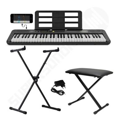 Imagem de Kit Teclado Musical CASIOTONE LK-S250 CASIO Preto Teclas Iluminadas APP + Suporte + Banqueta