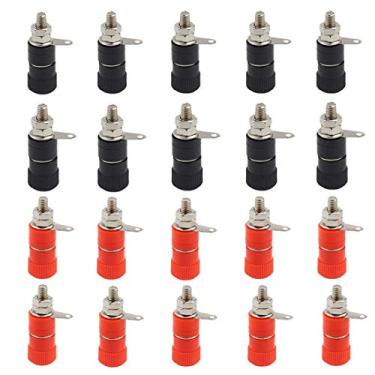 Imagem de HiLetgo 20 peças JS-910B JS-919 conectores de fio de terminal JS-910B tomada fêmea ligação plugues banana terminal conector de ligação pino 4 mm plugue de banana para alto-falante áudio 10 vermelho + 10 preto