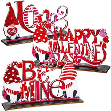 Imagem de 3 peças de decoração de mesa de Dia dos Namorados para jantar e festa Love Be Mine placa de centro de mesa de madeira para decorações de Dia dos Namorados