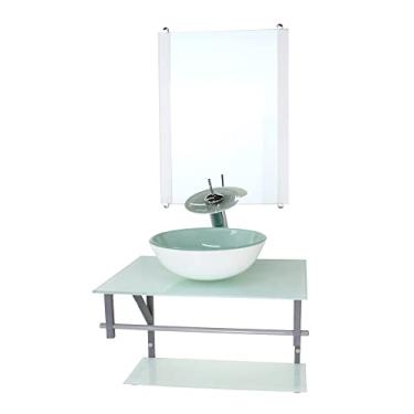 Imagem de GABINETE DE VIDRO PARA BANHEIRO 60CM AC CUBA REDONDA BRANCO FULL COM TORNEIRA CASCATA