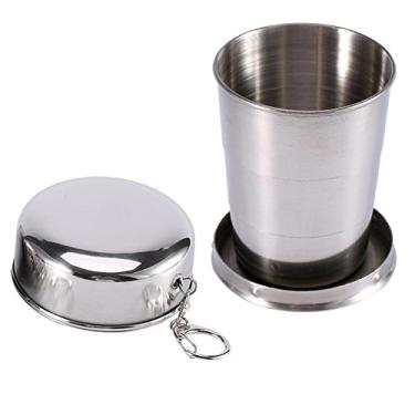 Imagem de caneca de copo de ¨¢gua dobr¨¢vel telesc¨®pica port¨¢til reutiliz¨¢vel com tampa,Copo dobr¨¢vel de viagem de a?o inoxid¨¢vel, chaveiro de acampamento para acampamento, piquenique(S), Copo de a?o inoxid