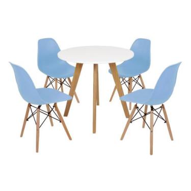 Imagem de Mesa Laura 80cm Branca + 4 Cadeiras Eames Eiffel - Azul Claro - Made M