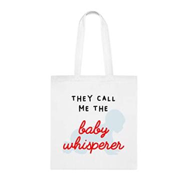 Imagem de They Call Me The Baby Whisperer, sacola divertida, bolsa de ombro, bolsas reutilizáveis, cesta de Natal de aniversário, ideia de presente, Branco
